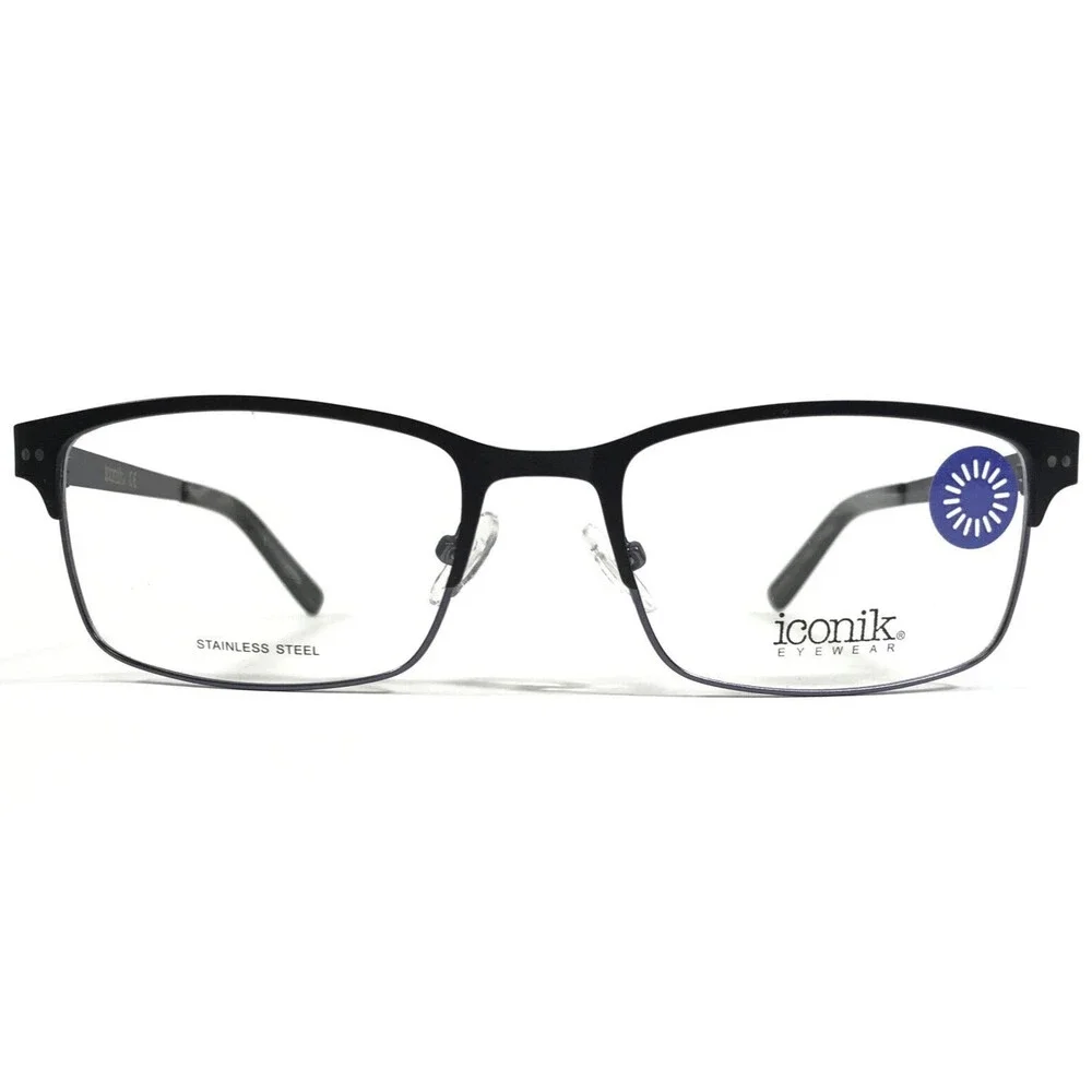 Iconik Eyeglasses Frames Miles C01 Black Grey Rectangular Full Rim 53-19-140